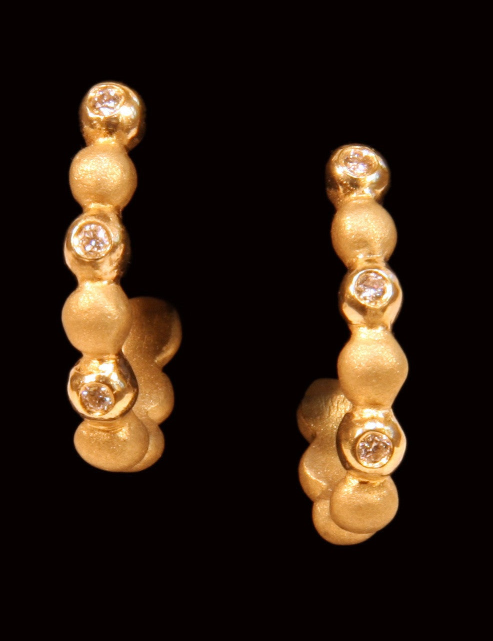 Huggie Hoop Earrings-14K Gold with Dots of Diamonds.-5