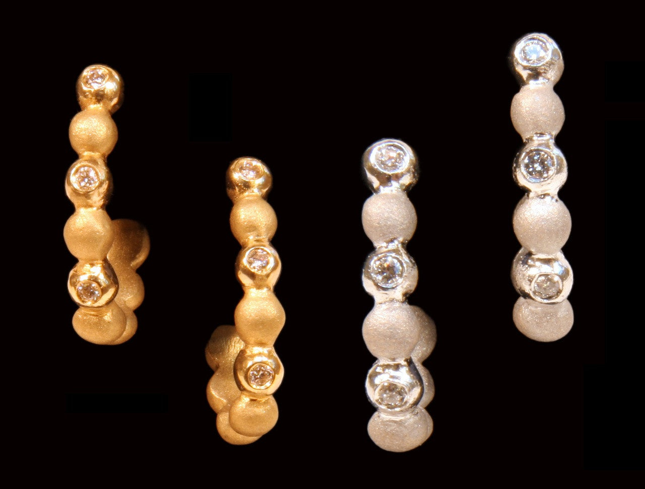 Huggie Hoop Earrings-14K Gold with Dots of Diamonds.-6