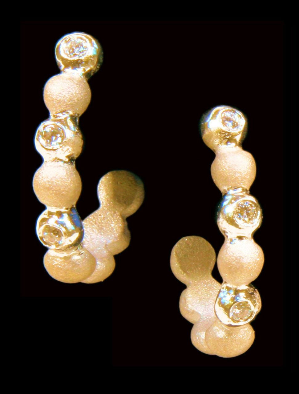 Huggie Hoop Earrings-14K Gold with Dots of Diamonds.-8