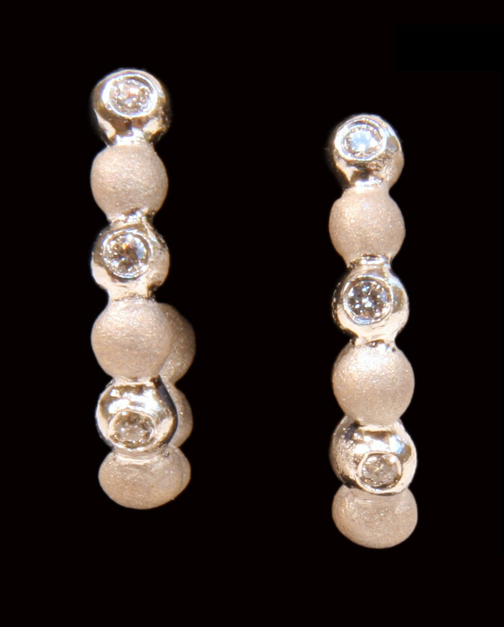Huggie Hoop Earrings-14K Gold with Dots of Diamonds.-7