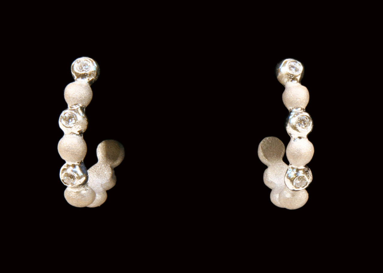 Huggie Hoop Earrings-14K Gold with Dots of Diamonds.-10