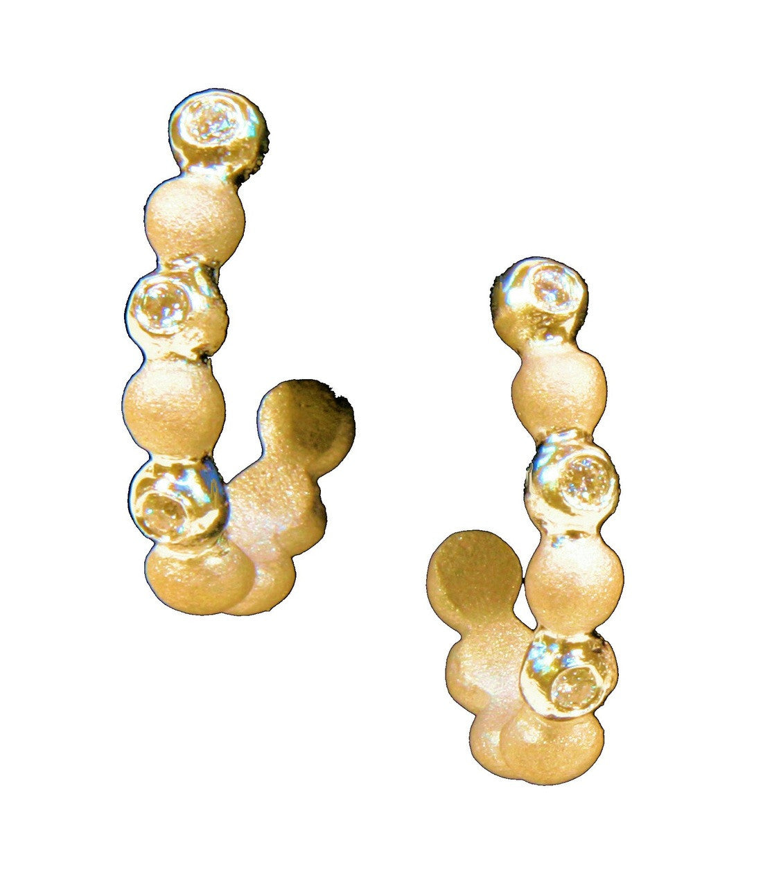 Huggie Hoop Earrings-14K Gold with Dots of Diamonds.-1