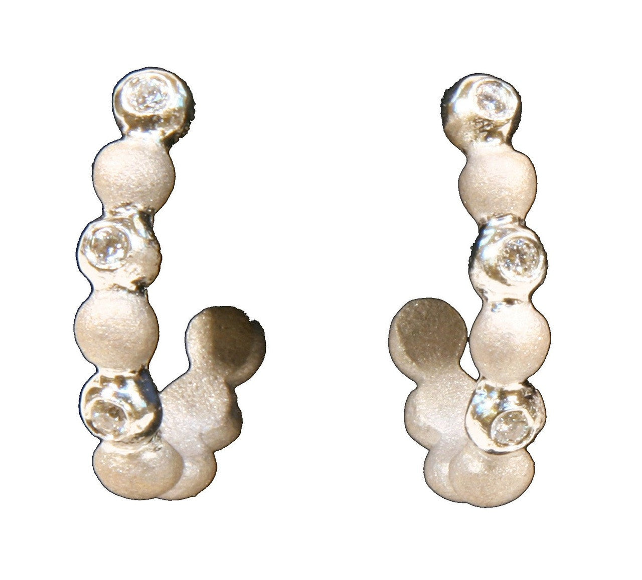Huggie Hoop Earrings-14K Gold with Dots of Diamonds.-4