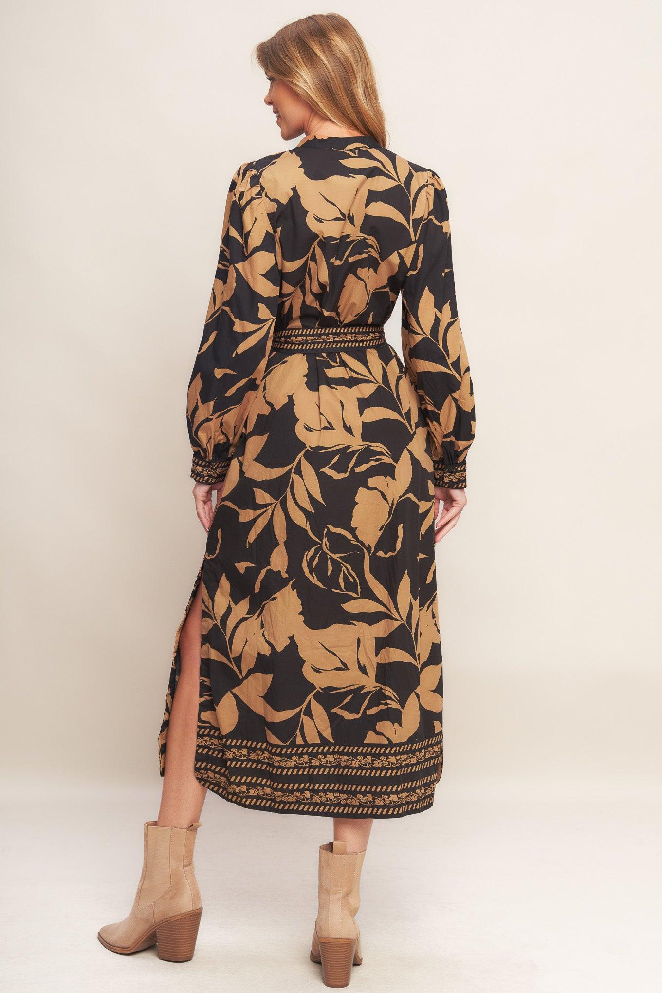 AUTUMN LEAF WOVEN MIDI DRESS