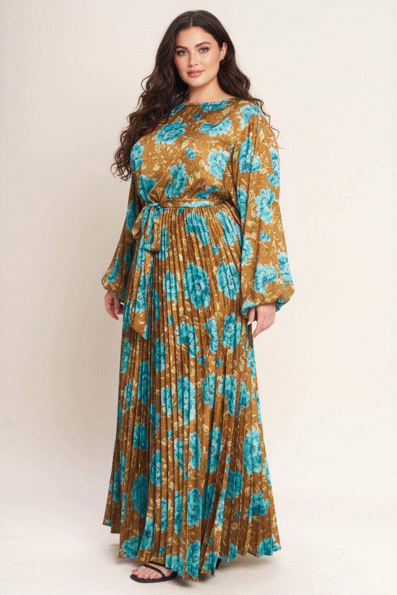 GOLDEN BLOOM LUXE WOVEN SATIN MAXI DRESS