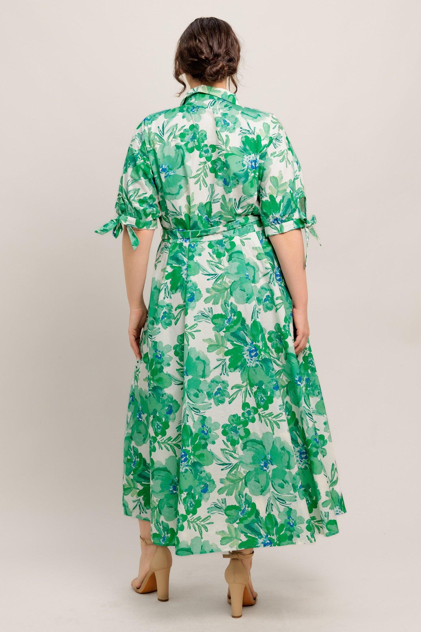 SIMPLY IN BLOOM WOVEN MIDI SHIRT DRESS