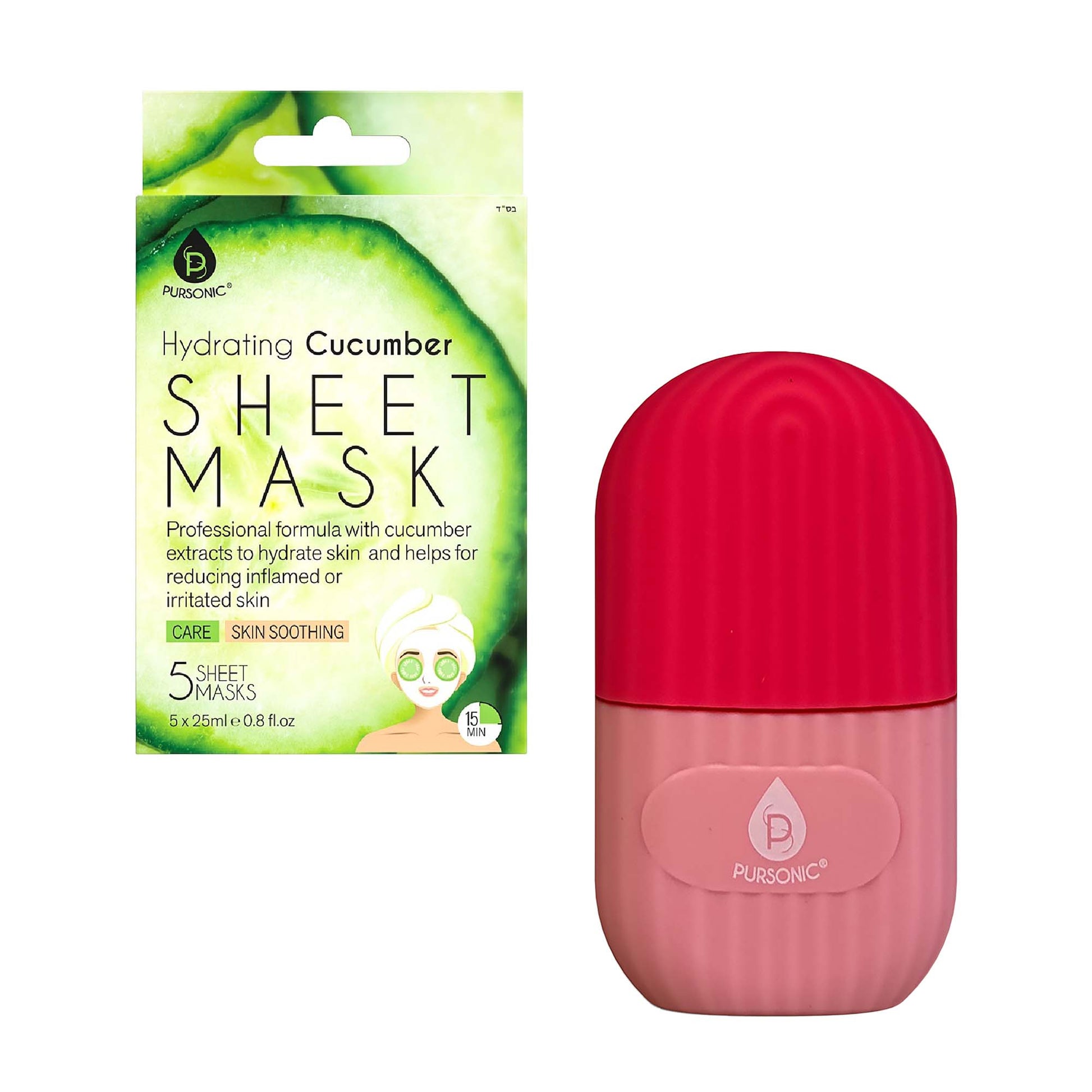 Ice Cube Facial Roller Massager & Hydrating Cucumber Sheet Masks – Your Ultimate Skincare Refresh Kit-0