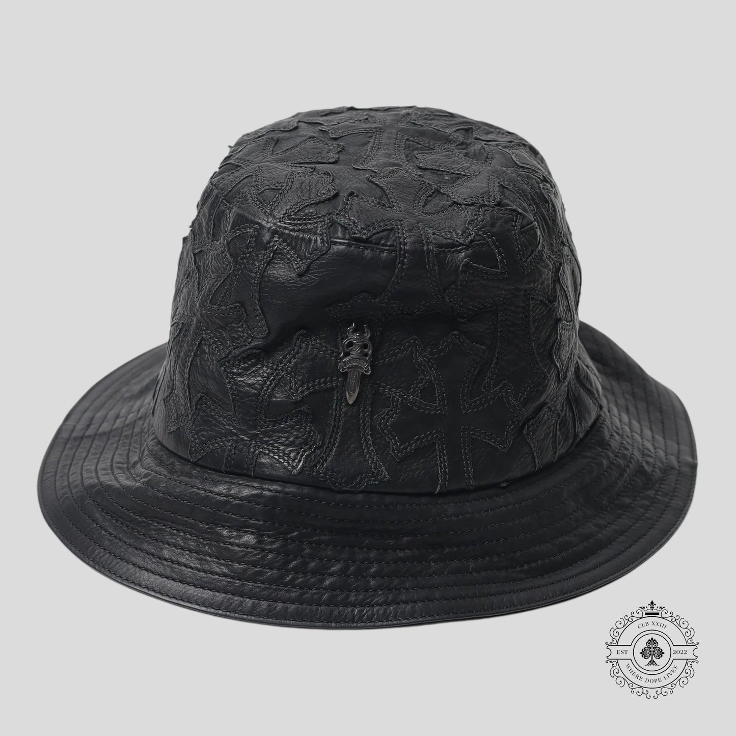 Chrome Hearts Cross Leather Patch Bucket Hat in Black