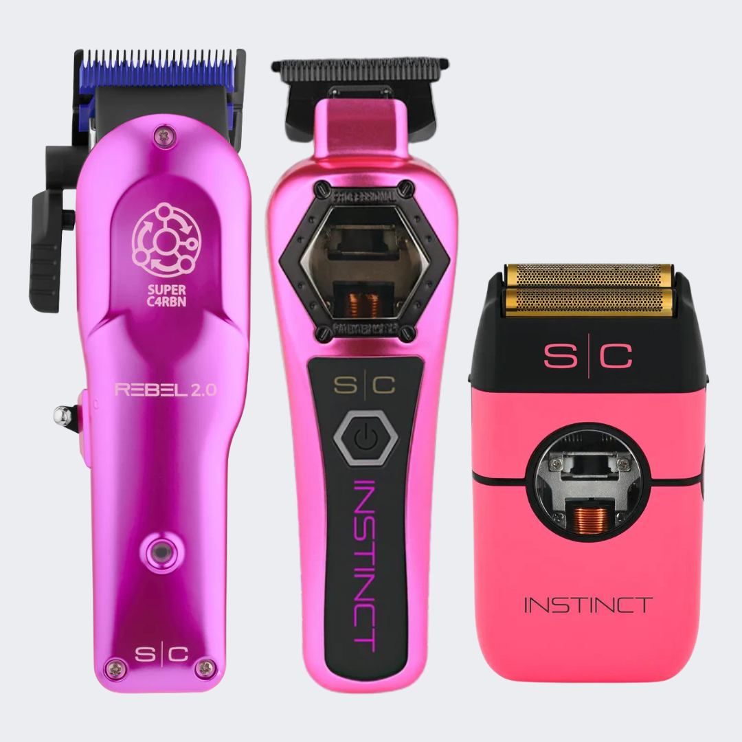 StyleCraft Rebel 2.0 Clipper, Instinct Metal Trimmer with FREE Instinct Metal Foil Shaver Pink