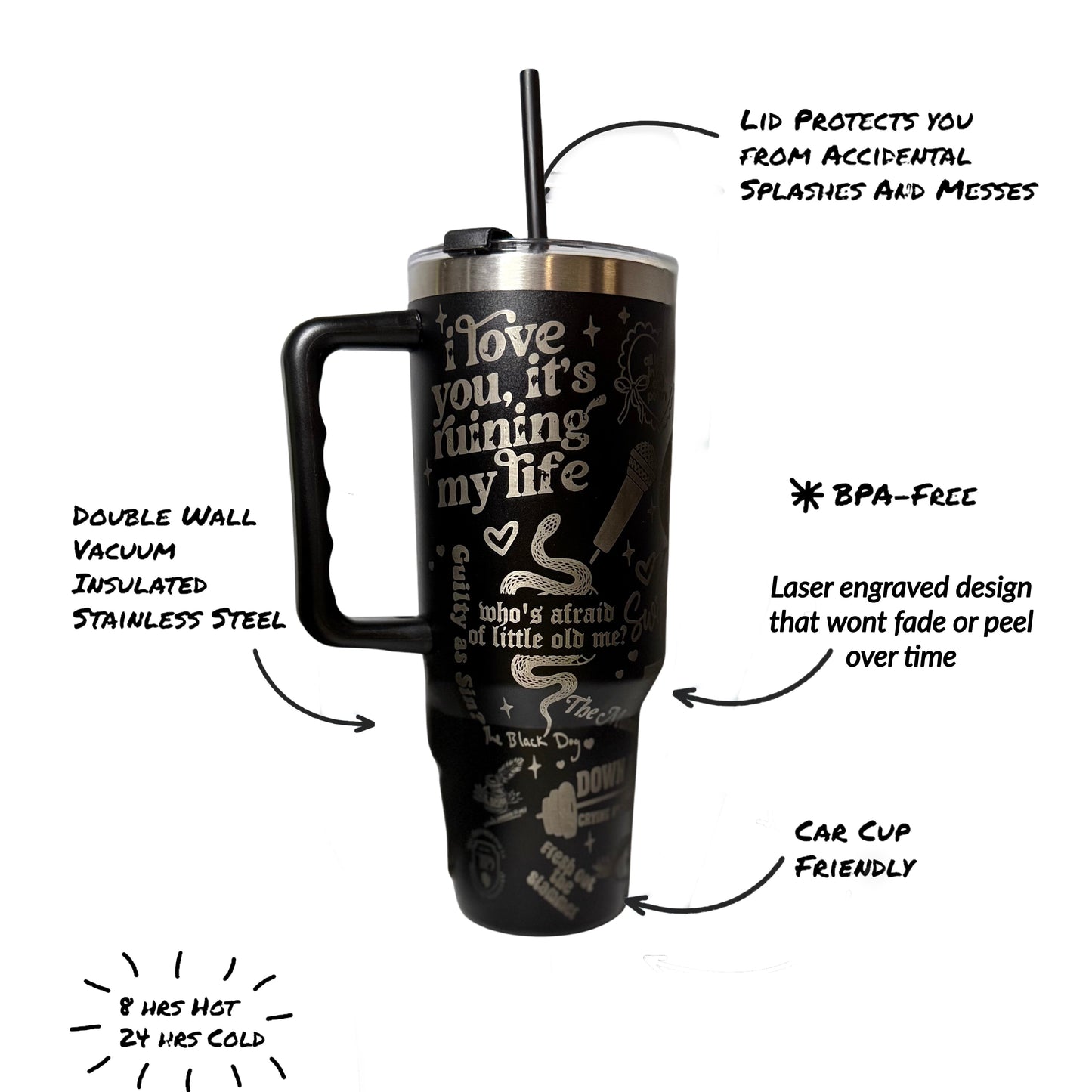 Poets Collage 40oz Engraved Stainless Steel Tumbler