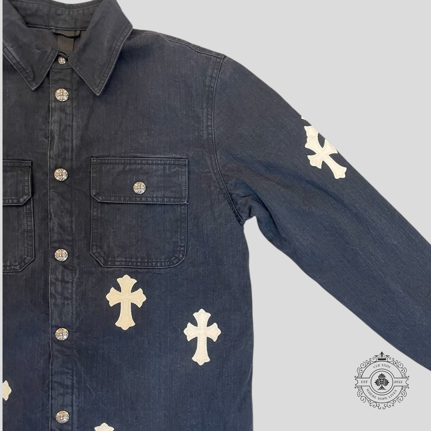 Chrome Hearts Cross Patch Cotton Coat in Washed Black