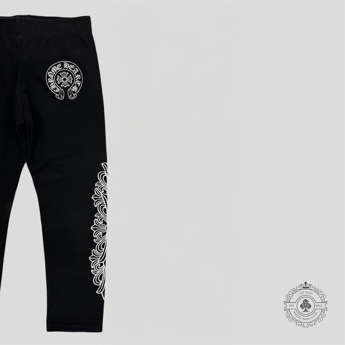 Chrome Hearts Horseshoe Logo Kids Leggings in Black/White