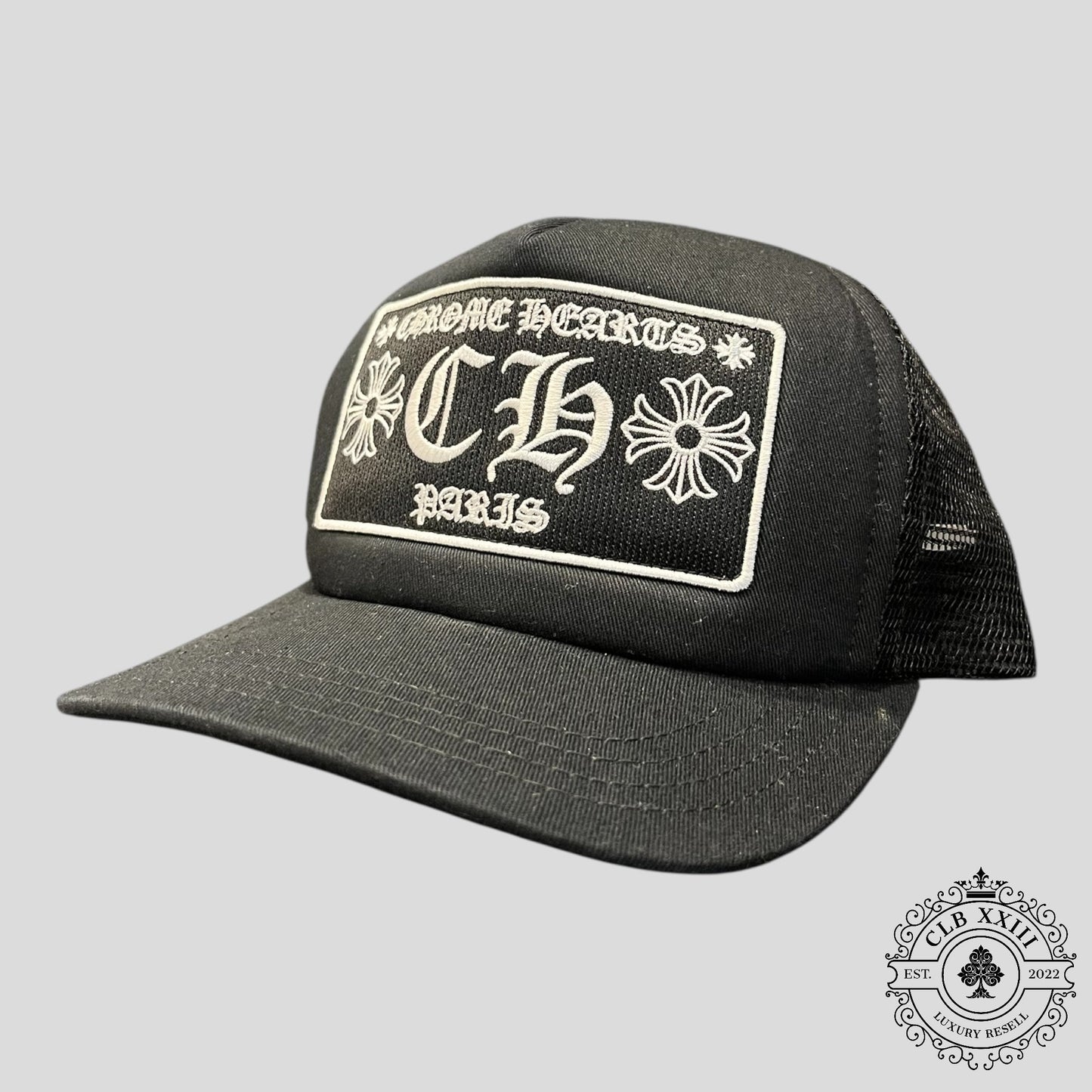 Chrome Hearts Paris Exclusive Trucker Cap in Black
