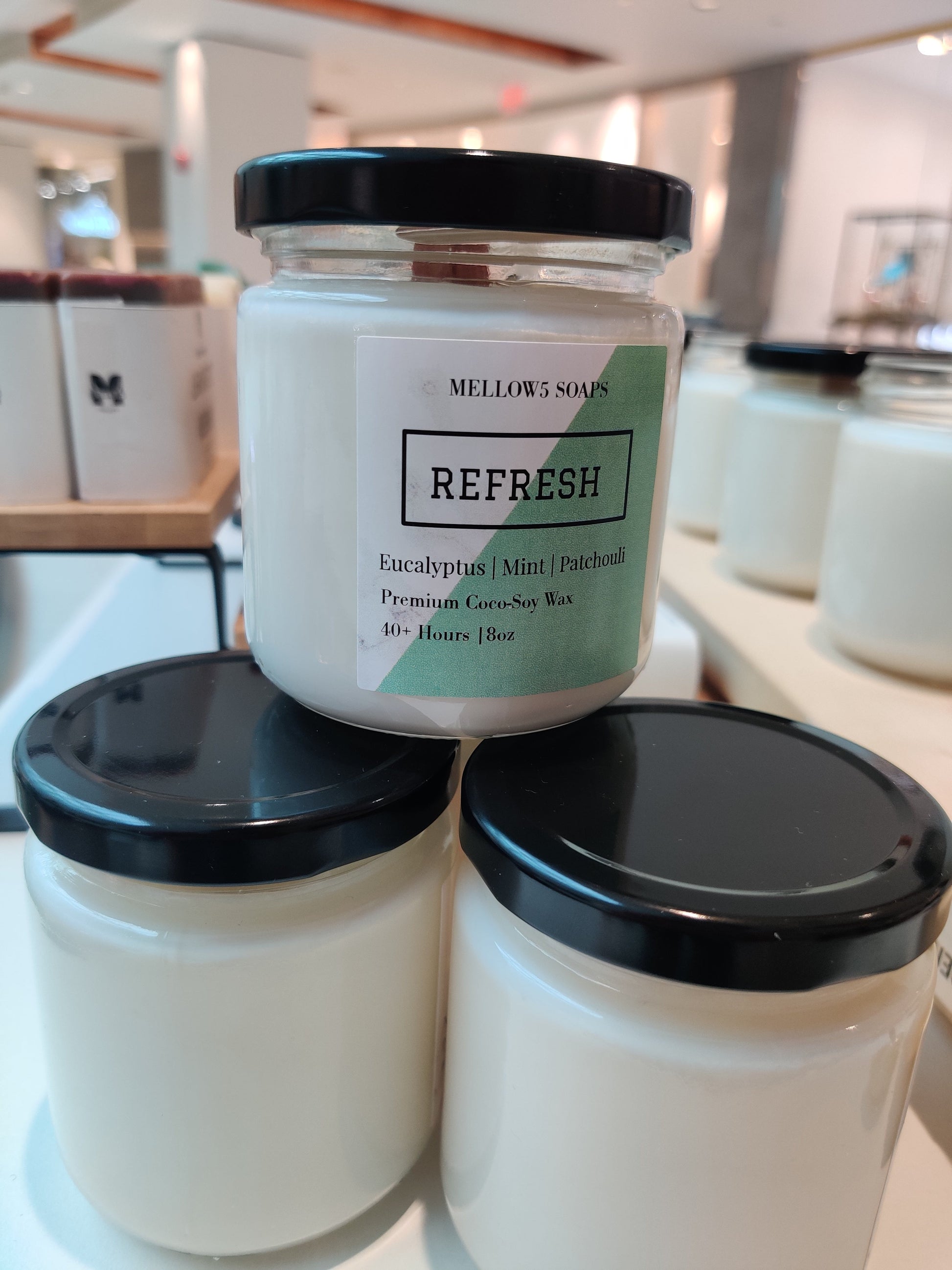 8oz Soy Coconut wax Candles - Wood wick Candles - Eucalyptus & Mint-2