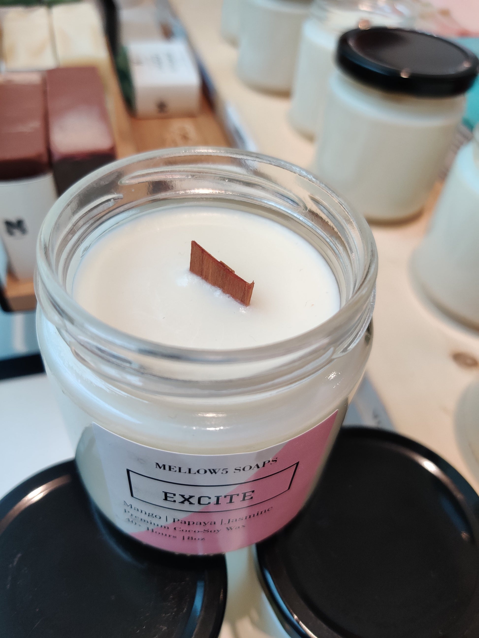 8oz Soy Coconut wax Candles - Wood wick Candles - Mango, Papaya & Jasmine-1