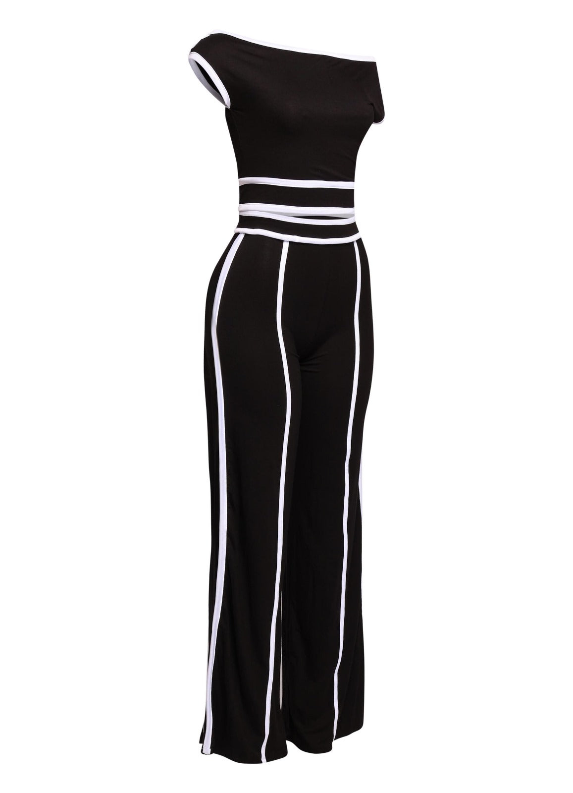 Off Shoulder Short Sleeve Top with Wide Leg Pants