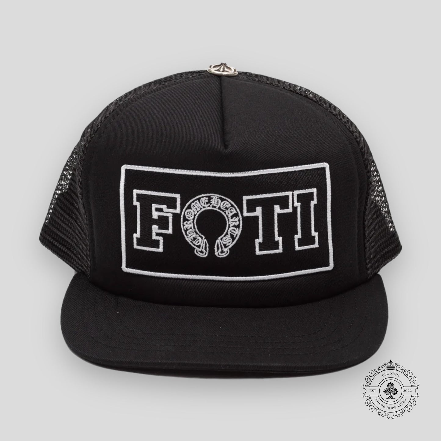 Chrome Hearts Foti Patch Trucker Hat in Black / White