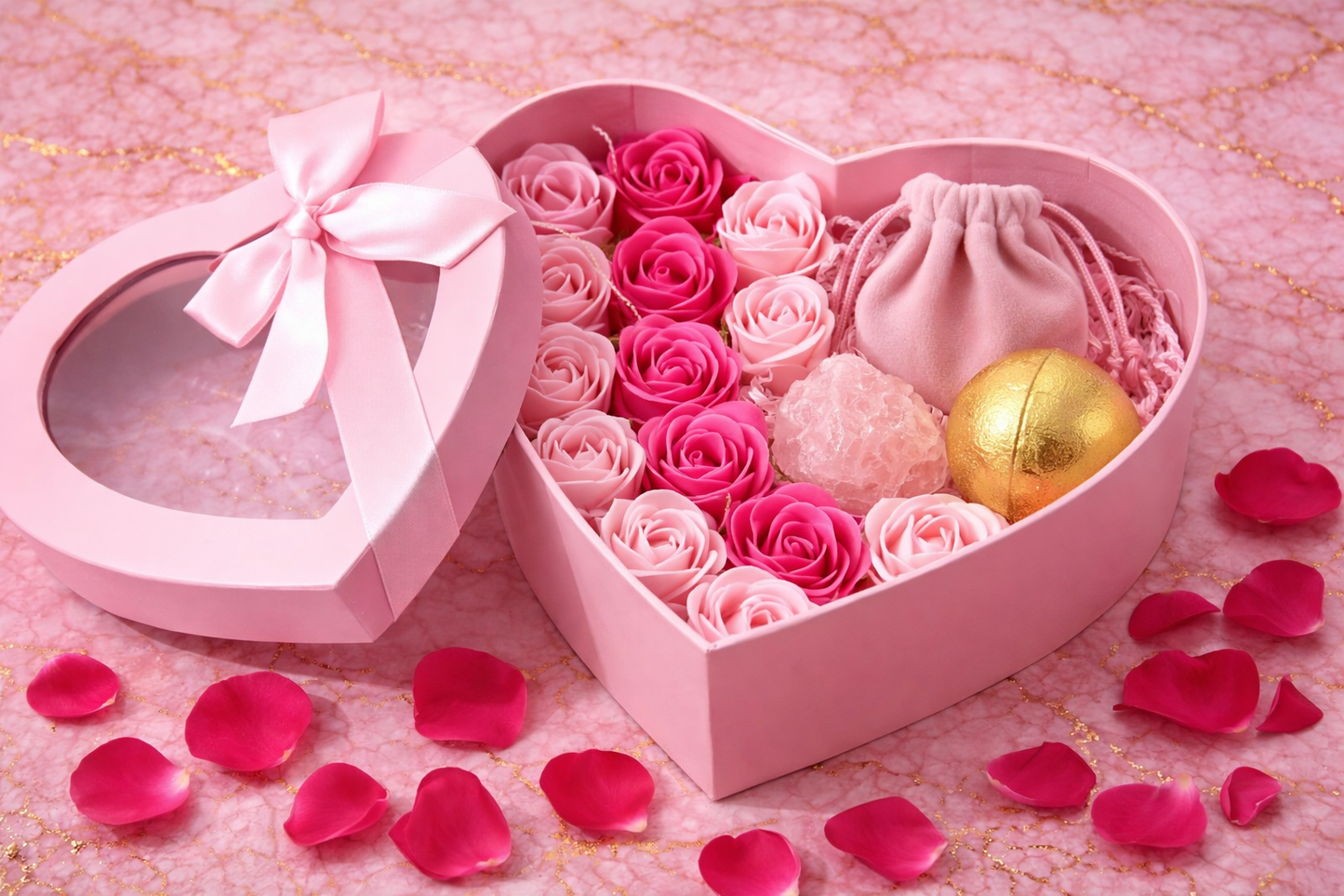LuxeByMimi – Soap Rose Quartz Spa Heart Gift Box
