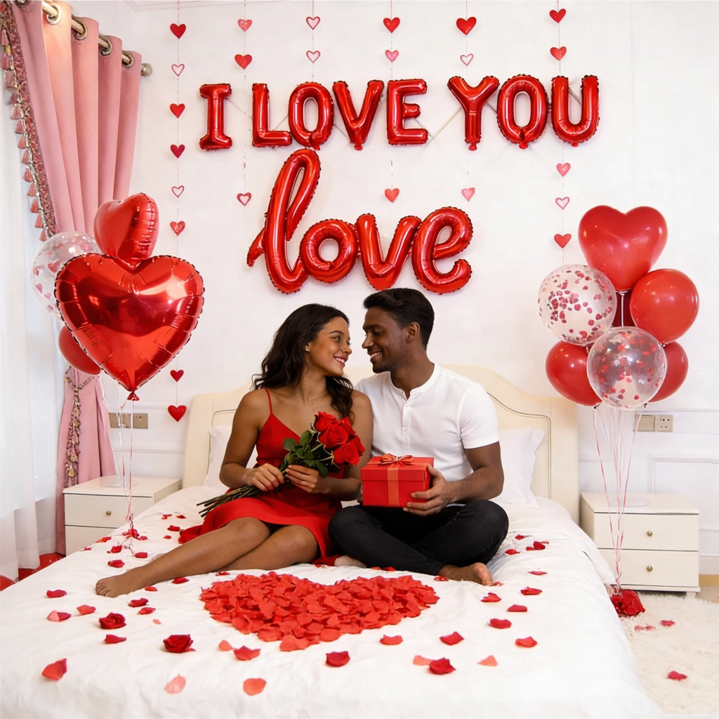 1100 PCS Valentine's Day Balloons Kit with XOXO, Red Heart and I Love You Balloons, 1000 Silk Rose Petals, 50 Heart Hangers for Valentines Decorations Anniversary, Proposal, Romantic Wedding Party