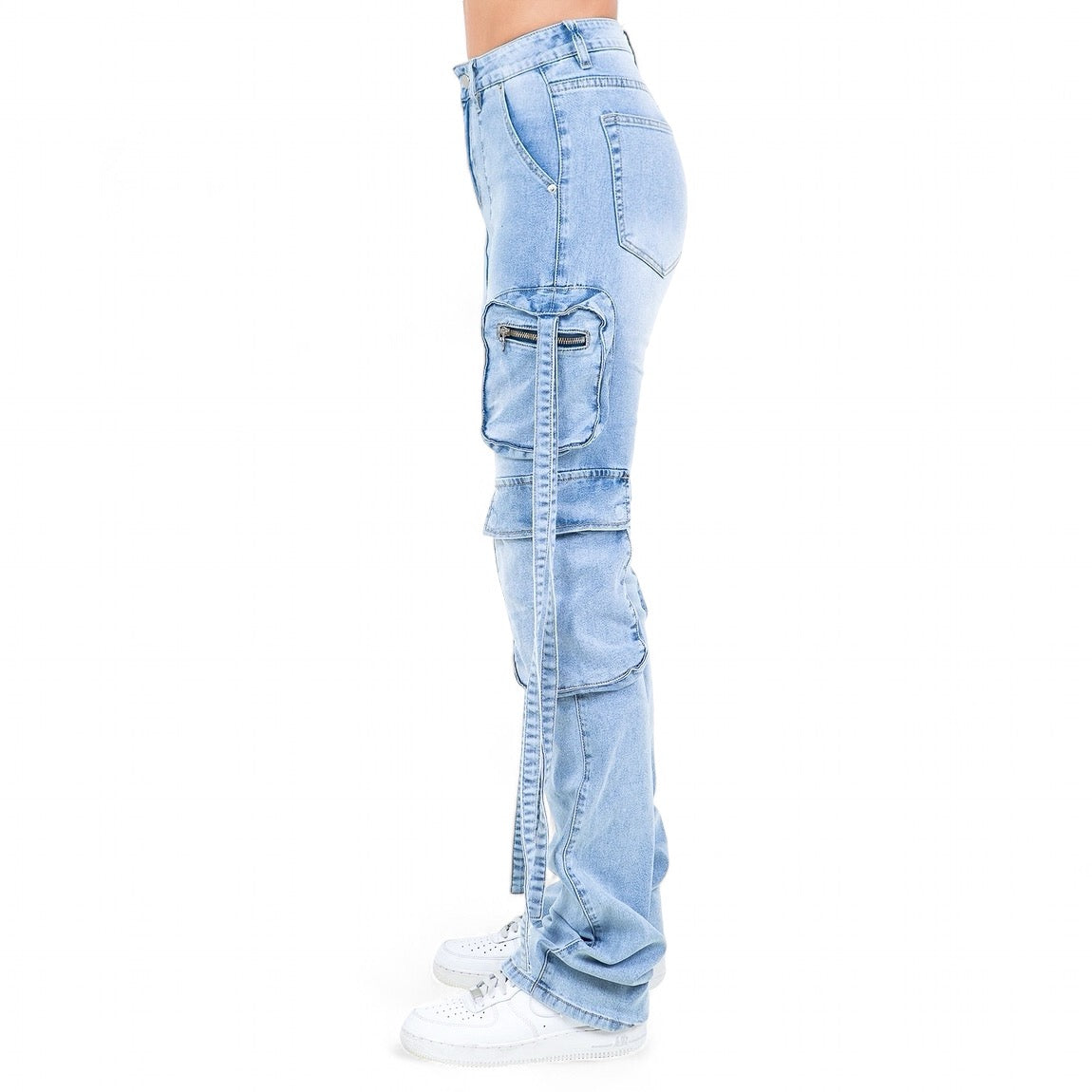 Plus Size Acid Wash Multi Pocket Jeans-RJH9894P