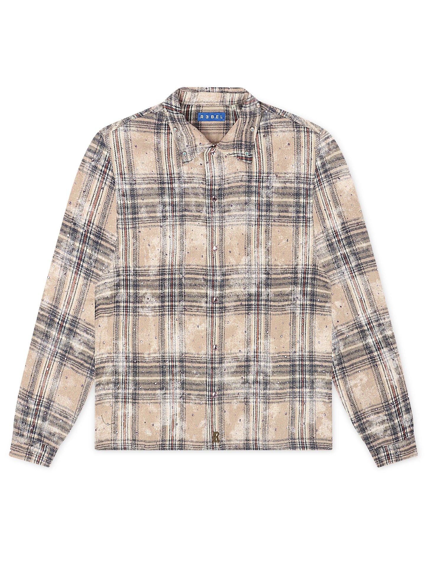 Rebel Denim Rhinestone Flannel - Grey