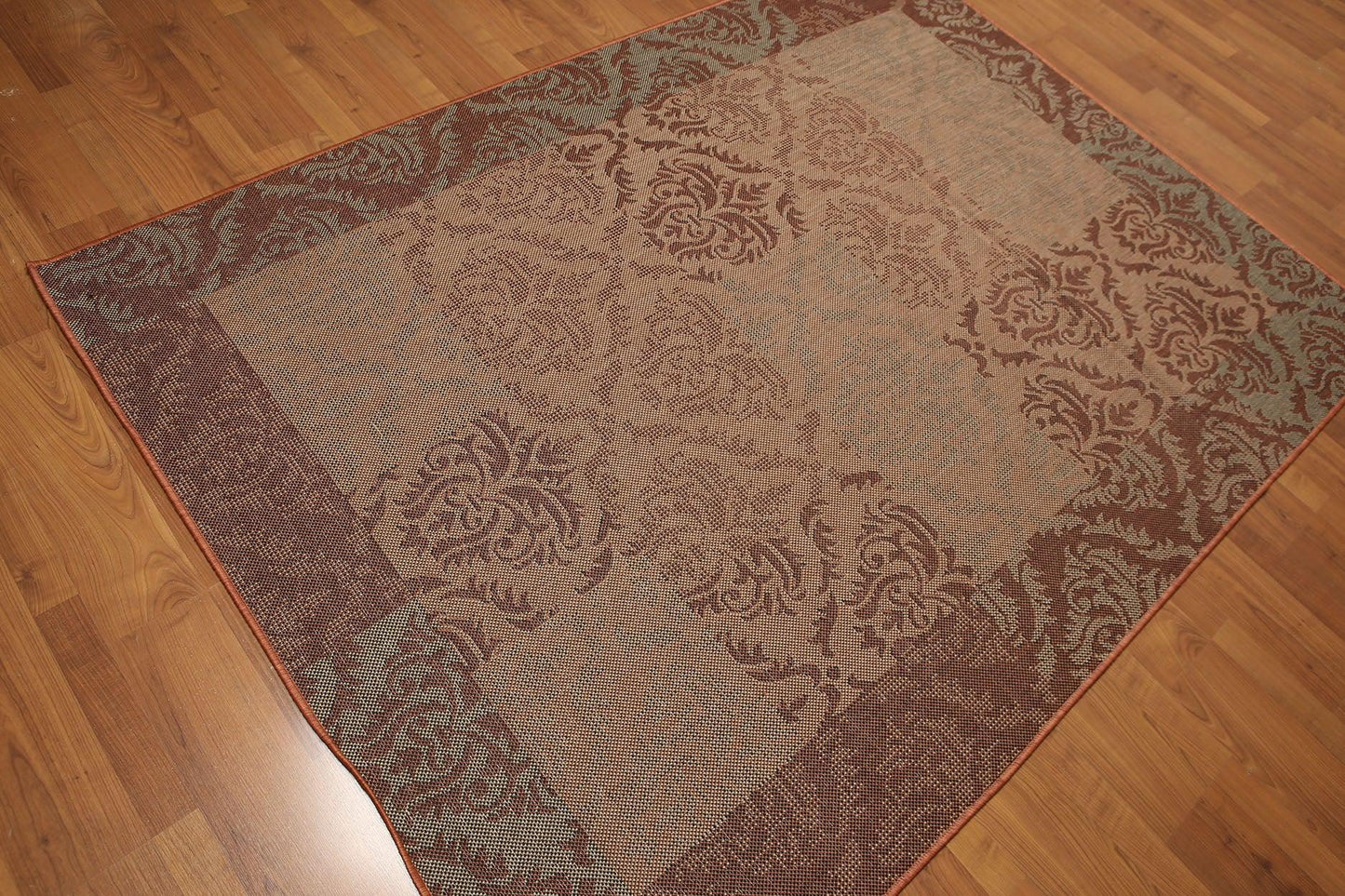 5'4"x7'8" Blue, Rust, Multi Color Machine Made Polypropylene Indoor Outdoor Turkish Dhurry Rug-1
