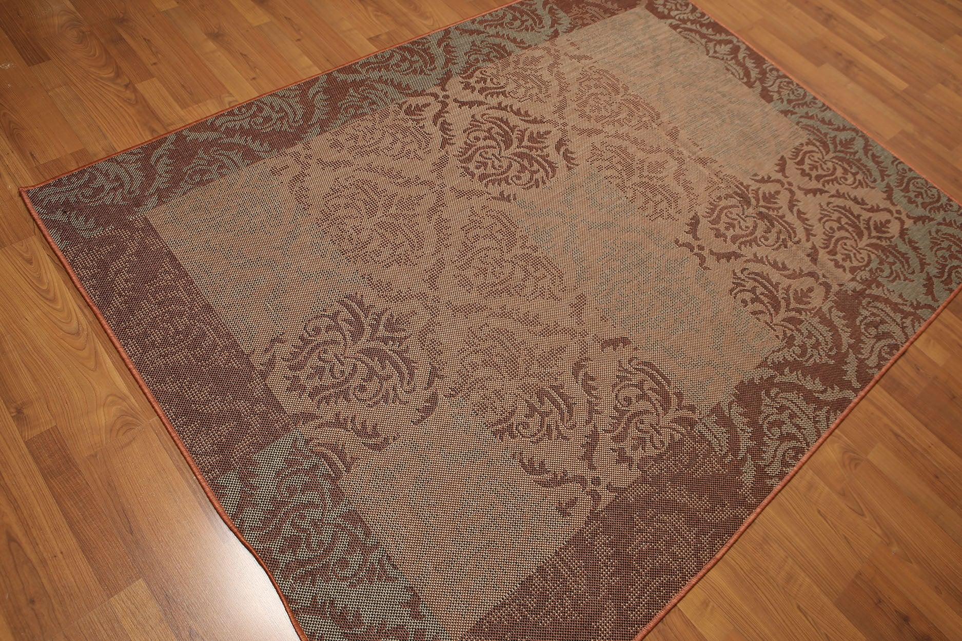 5'4"x7'8" Blue, Rust, Multi Color Machine Made Polypropylene Indoor Outdoor Turkish Dhurry Rug-1