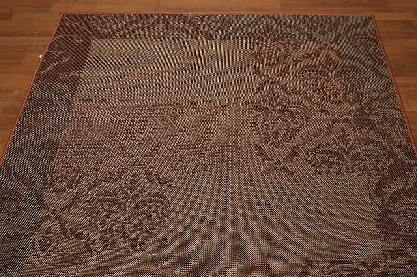 5'4"x7'8" Blue, Rust, Multi Color Machine Made Polypropylene Indoor Outdoor Turkish Dhurry Rug-2