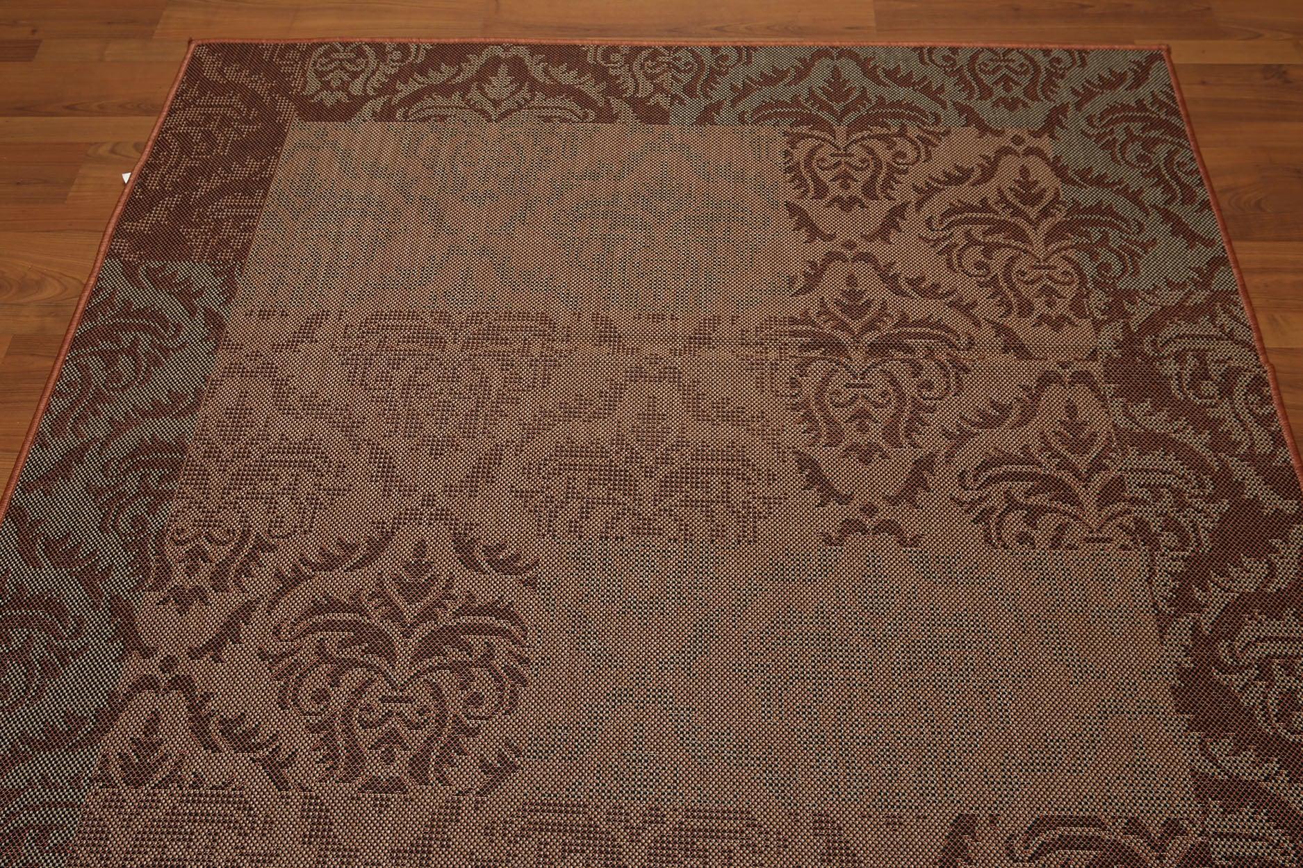 5'4"x7'8" Blue, Rust, Multi Color Machine Made Polypropylene Indoor Outdoor Turkish Dhurry Rug-2