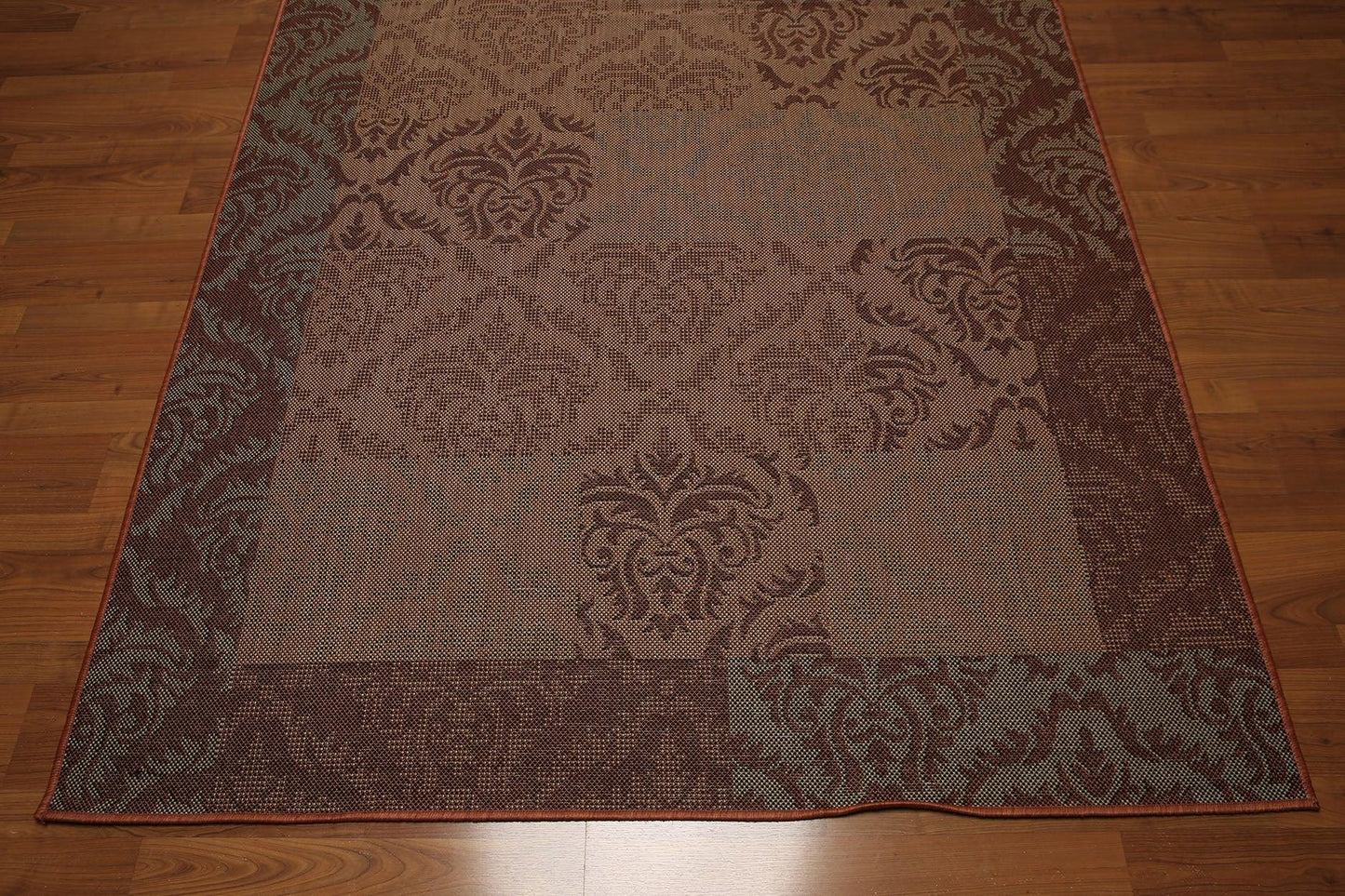 5'4"x7'8" Blue, Rust, Multi Color Machine Made Polypropylene Indoor Outdoor Turkish Dhurry Rug-3