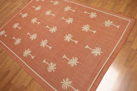 5'4"x7'8" Terracota, Beige, Multi Color Machine Made Polypropylene Indoor Outdoor Turkish Dhurry Rug-0