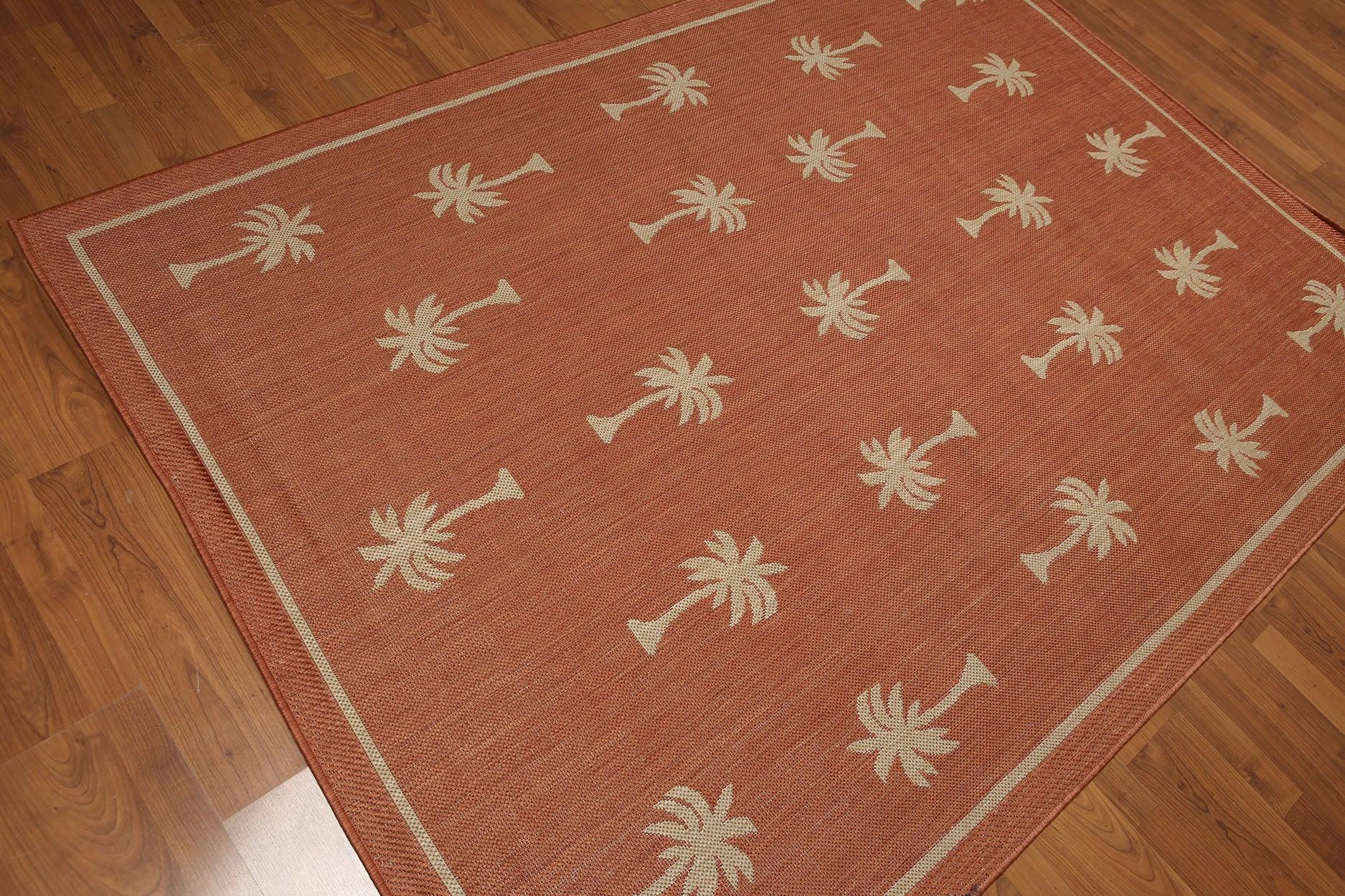 5'4"x7'8" Terracota, Beige, Multi Color Machine Made Polypropylene Indoor Outdoor Turkish Dhurry Rug-1