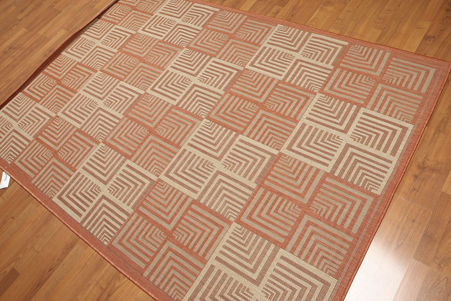 5'4"x7'8" Terracota, Beige, Multi Color Machine Made Polypropylene Indoor Outdoor Turkish Dhurry Rug-0
