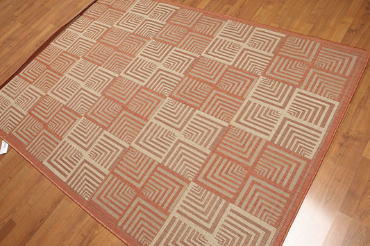 5'4"x7'8" Terracota, Beige, Multi Color Machine Made Polypropylene Indoor Outdoor Turkish Dhurry Rug-0