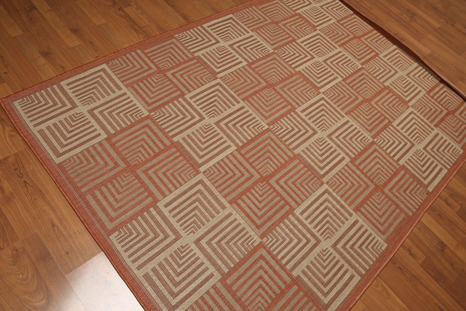 5'4"x7'8" Terracota, Beige, Multi Color Machine Made Polypropylene Indoor Outdoor Turkish Dhurry Rug-1