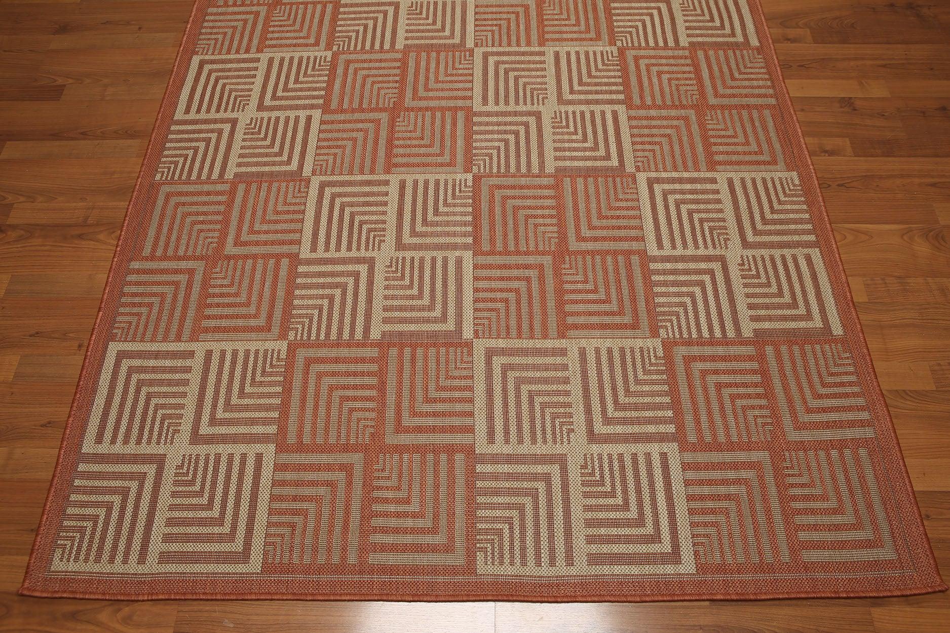 5'4"x7'8" Terracota, Beige, Multi Color Machine Made Polypropylene Indoor Outdoor Turkish Dhurry Rug-3