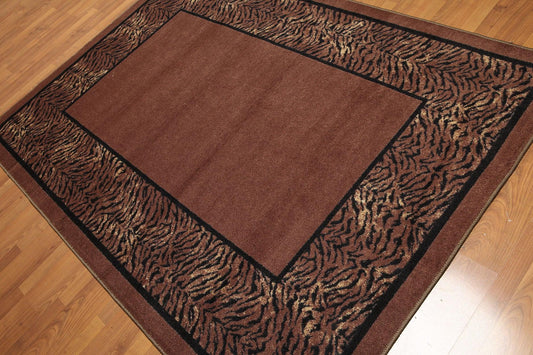 5'4"x7'8" Brown, Black Ivory, Multi Color Machine Made Polypropylene Indonesian High Density Hand Carved Effect Modern Oriental Rug-0