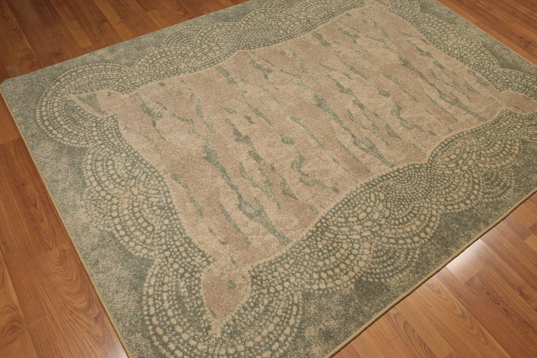 5'4"x7'8" Tan, Aqua, Multi Color Machine Made San Diego State Logo High Density Hand Carved Effect Modern Oriental Rug-1