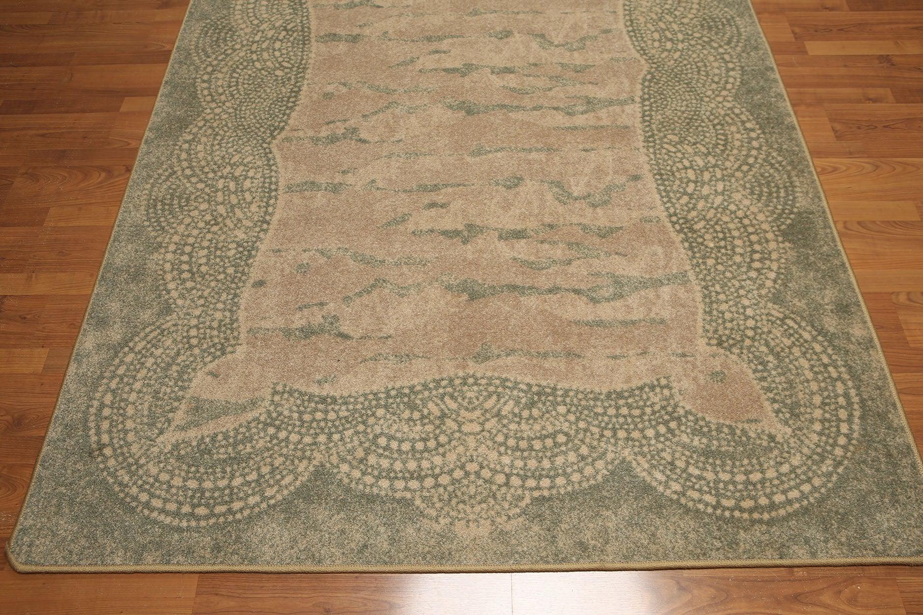 5'4"x7'8" Tan, Aqua, Multi Color Machine Made San Diego State Logo High Density Hand Carved Effect Modern Oriental Rug-2