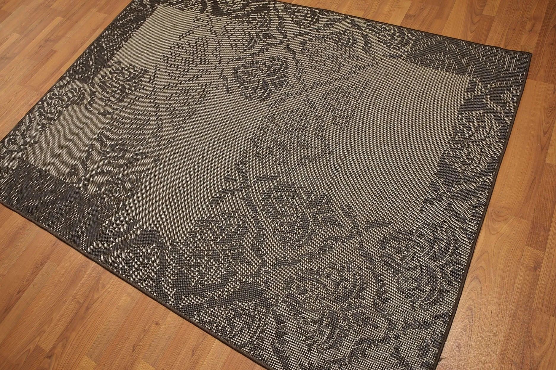 5'x7' Black, Gray, Multi Color Machine Made Polypropylene Indoor Outdoor Turkish Dhurry Rug-0