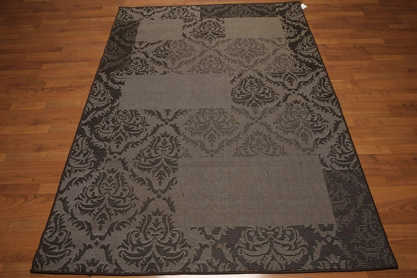 5'x7' Black, Gray, Multi Color Machine Made Polypropylene Indoor Outdoor Turkish Dhurry Rug-1