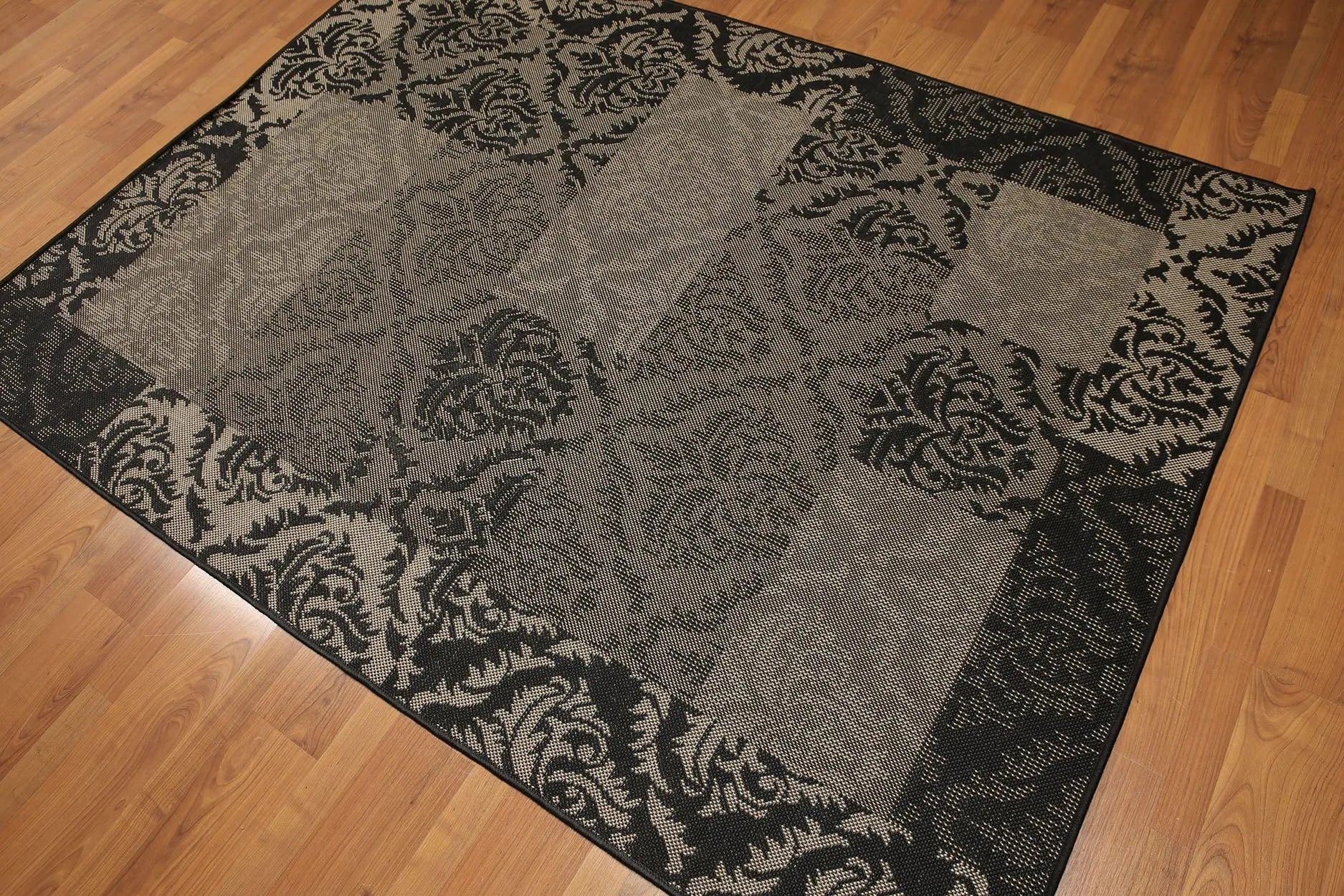 5'x7' Black, Gray, Multi Color Machine Made Polypropylene Indoor Outdoor Turkish Dhurry Rug-0