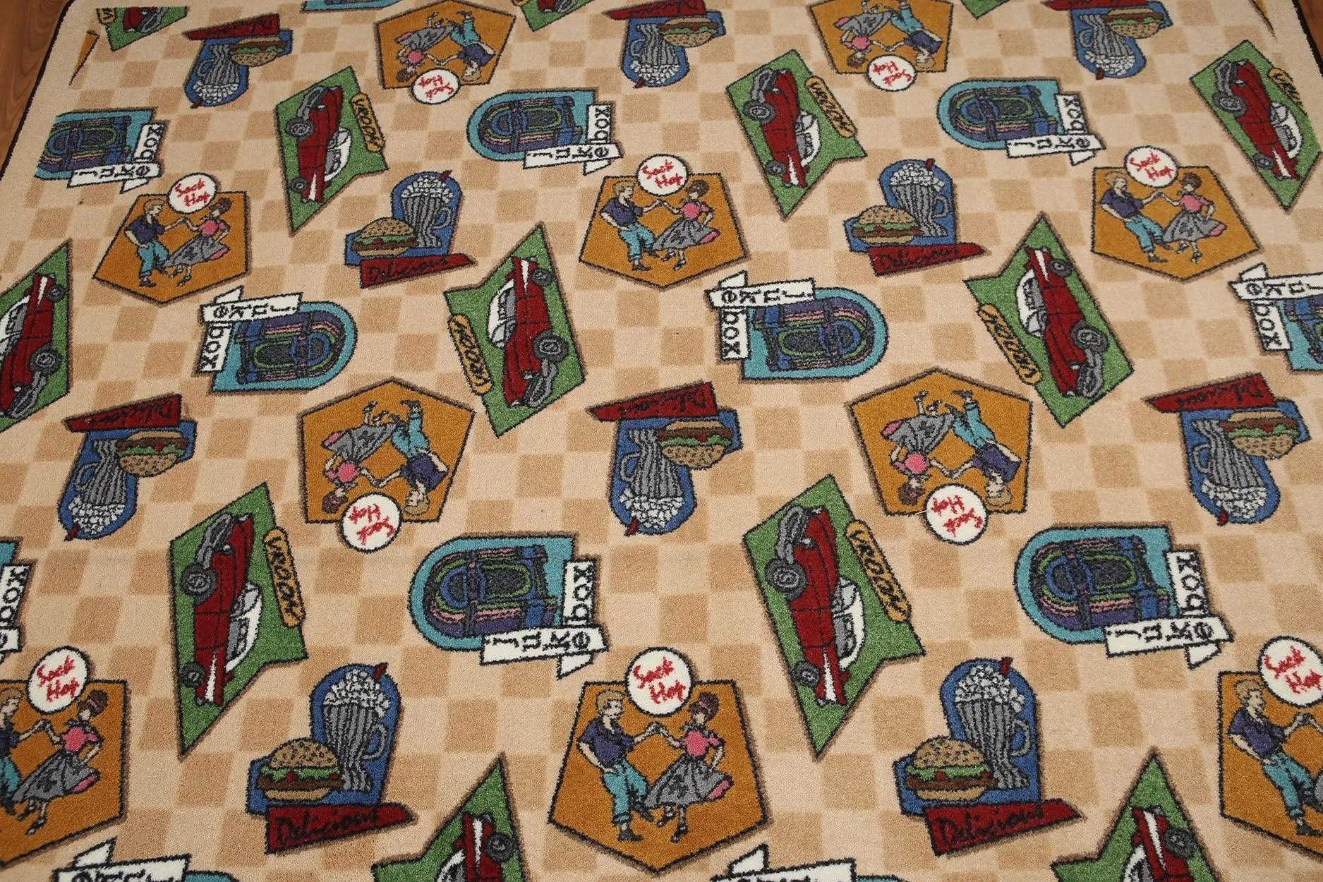 5'x7' Beige, Green, Blue, Multi Color Machine Made Polypropylene Indonesian High Density Hand Carved Effect Modern Oriental Rug-1