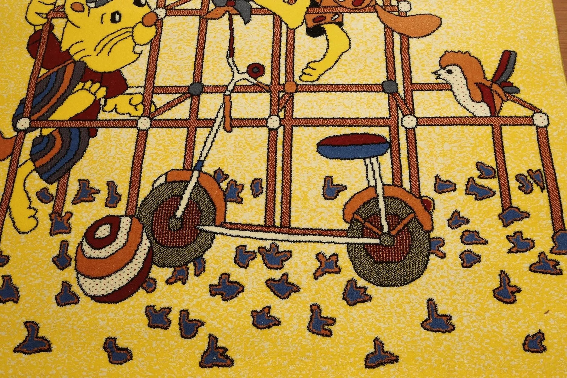 5'x7' Mustard Yellow, Blue, Red, Multi Color Indonesian High Density Hand Carved Effect Children Rug-2