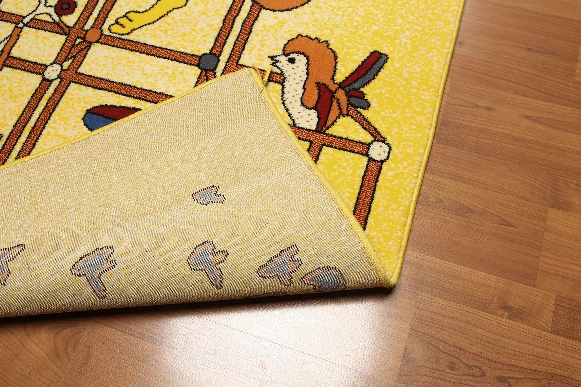 5'x7' Mustard Yellow, Blue, Red, Multi Color Indonesian High Density Hand Carved Effect Children Rug-3