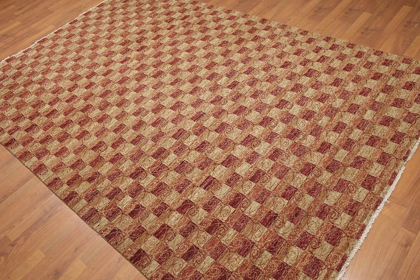 6x9 Rust Hand Knotted Samad Geometric 100% Wool Oriental Area Rug-3