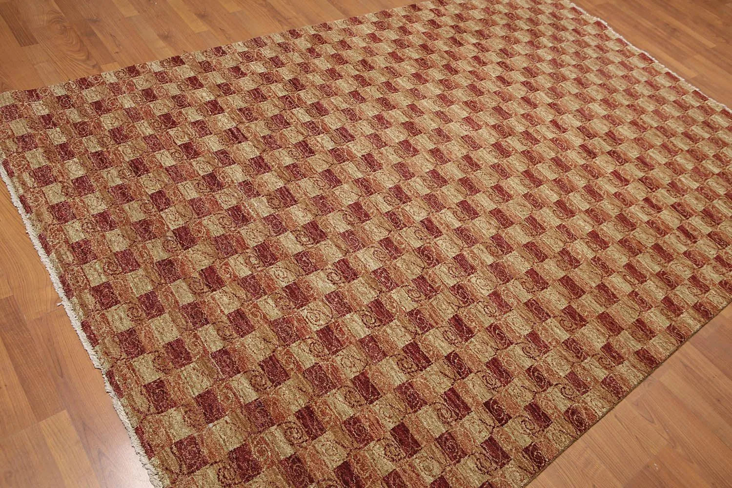 6x9 Rust Hand Knotted Samad Geometric 100% Wool Oriental Area Rug-4
