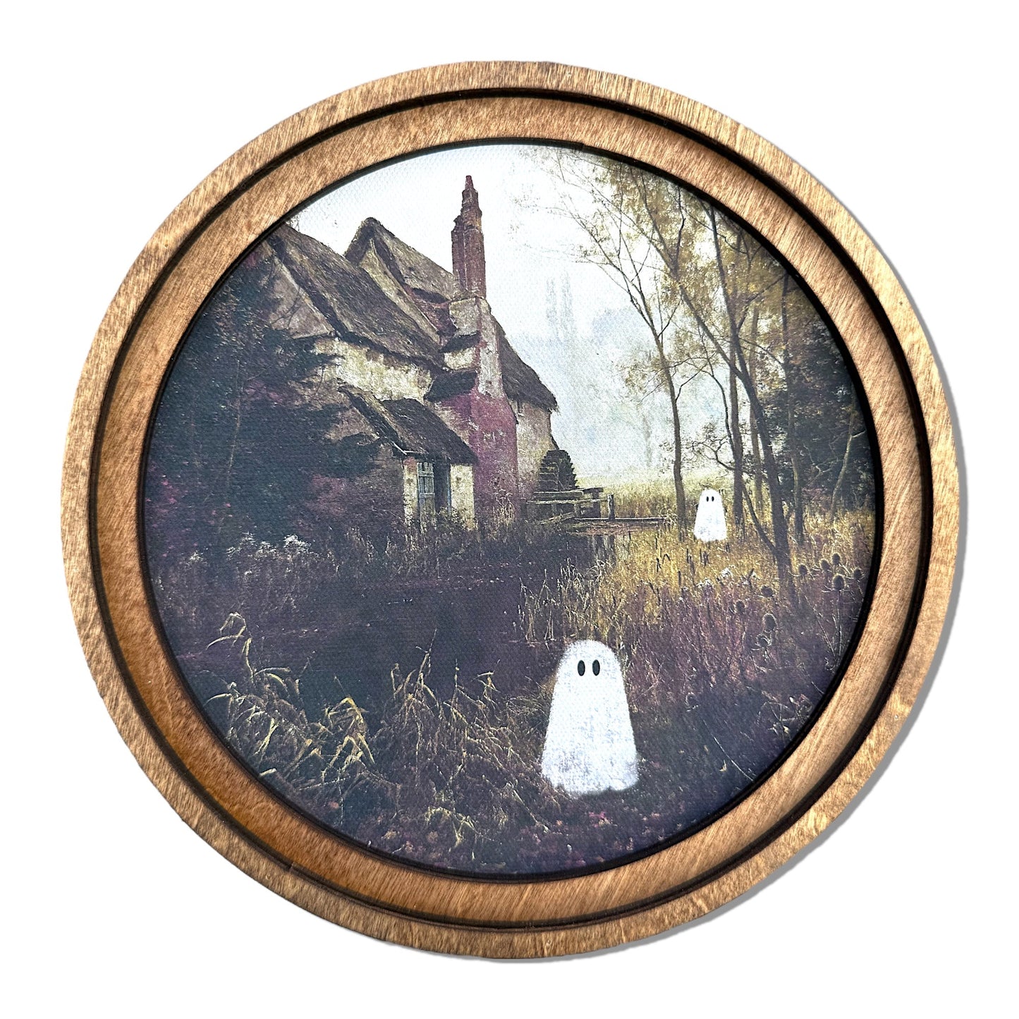 Ghost Cottage Round Framed Canvas Artwork