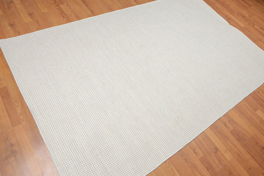 4' x 6' Handmade Textured Geometric 100% Wool Flat Pile Area Rug 4 x 6 Beige-0