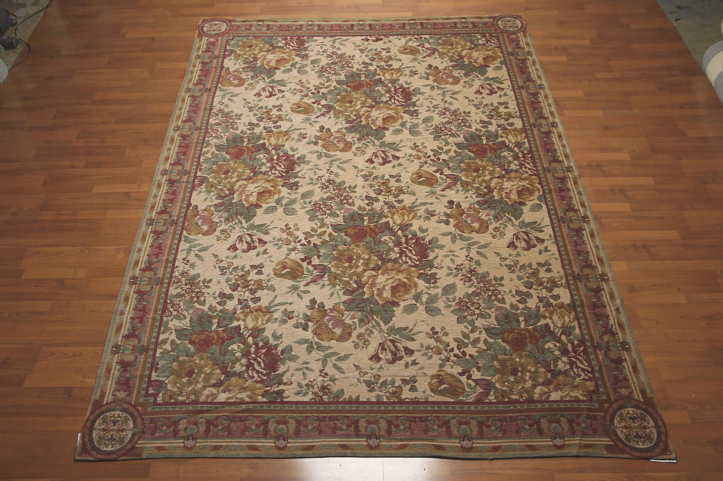 8x11 Tan Limonta Cotton & Chenille Needlepoint Italian Area Rug-2